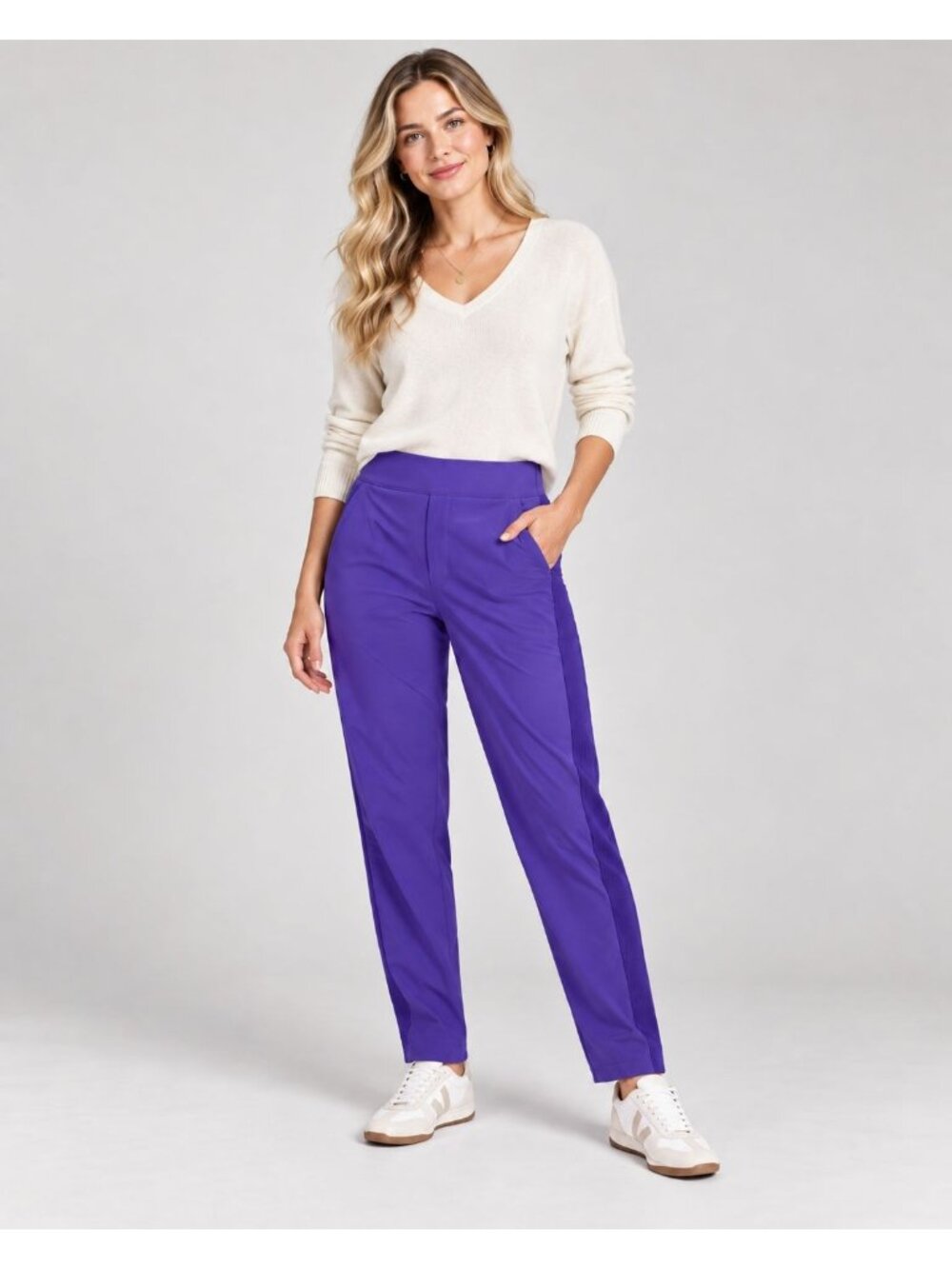 Athleta Brooklyn Lined Pant Womens Purple Ribbed Waist Size 8